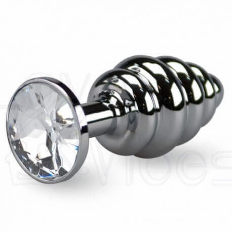 Plug anal silver small striped 7.5 cm